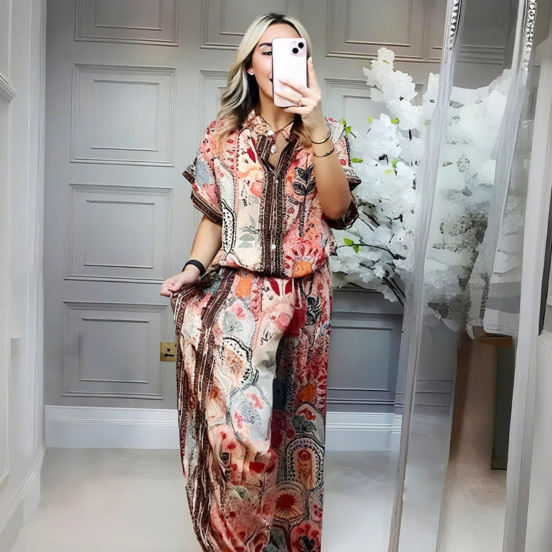Flowing, long-line dress in a soft, breathable fabric.
