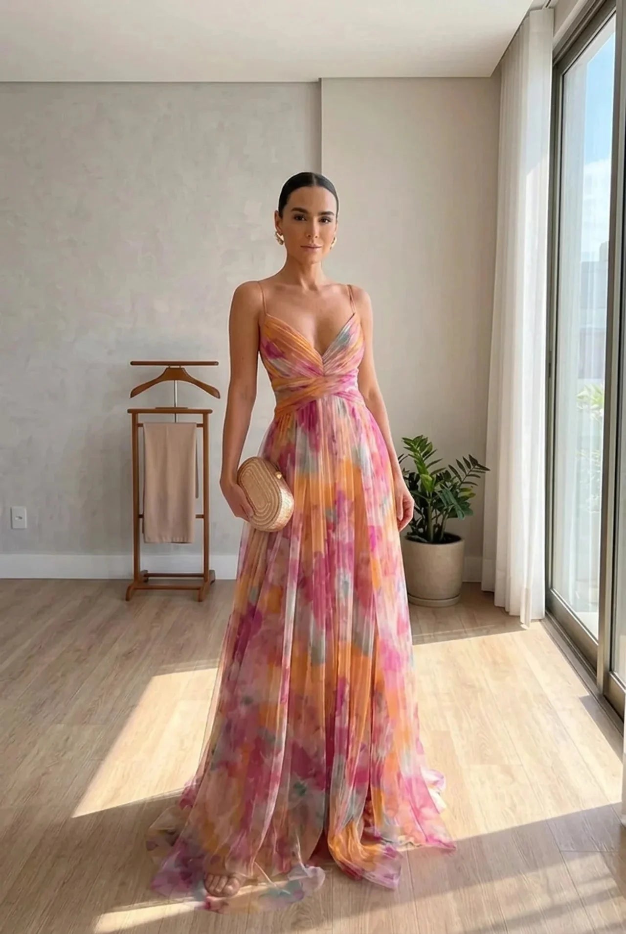 Fluid, romantic dress in a semi-sheer, lightweight construction.