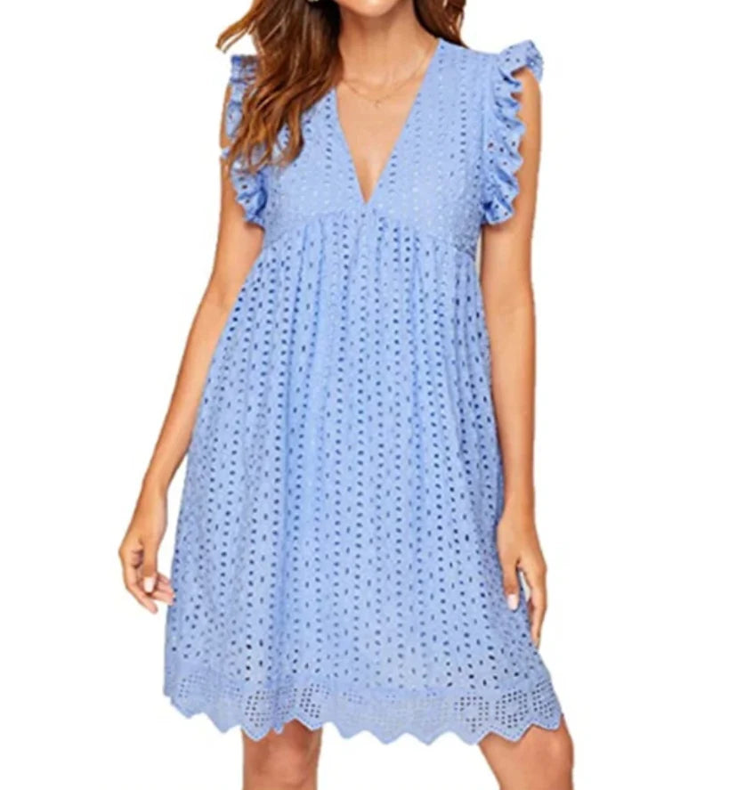 Flowing summer maxi dress in a soft-blend fabric with a relaxed, flattering line.