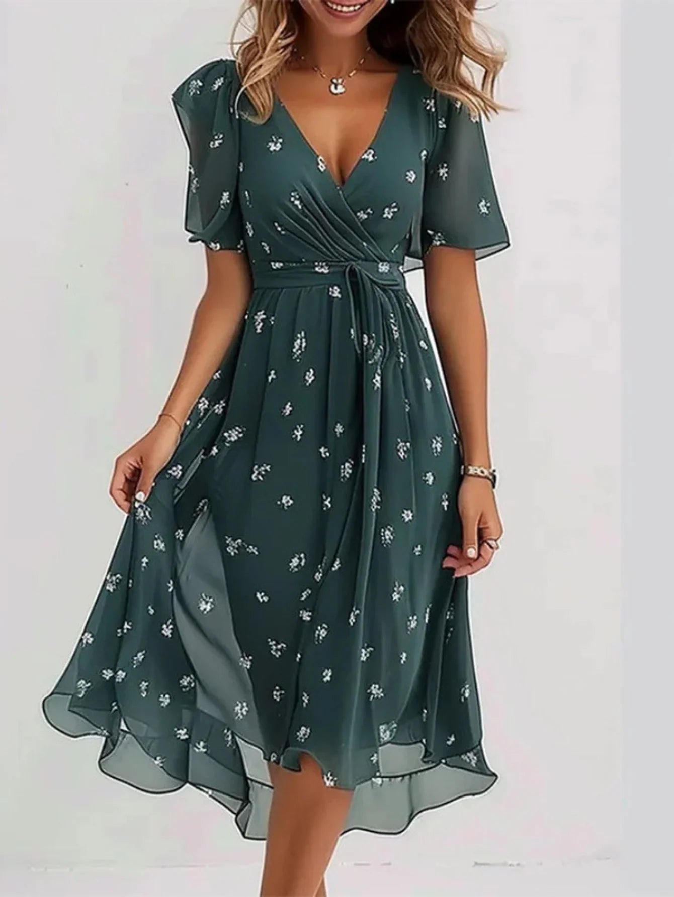 Relaxed summer dress with a light, feminine drape.