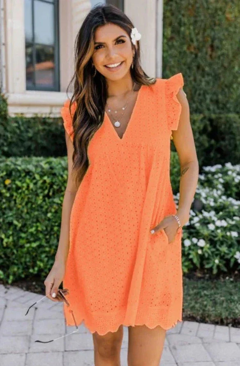 Flowing summer maxi dress in a soft-blend fabric with a relaxed, flattering line.