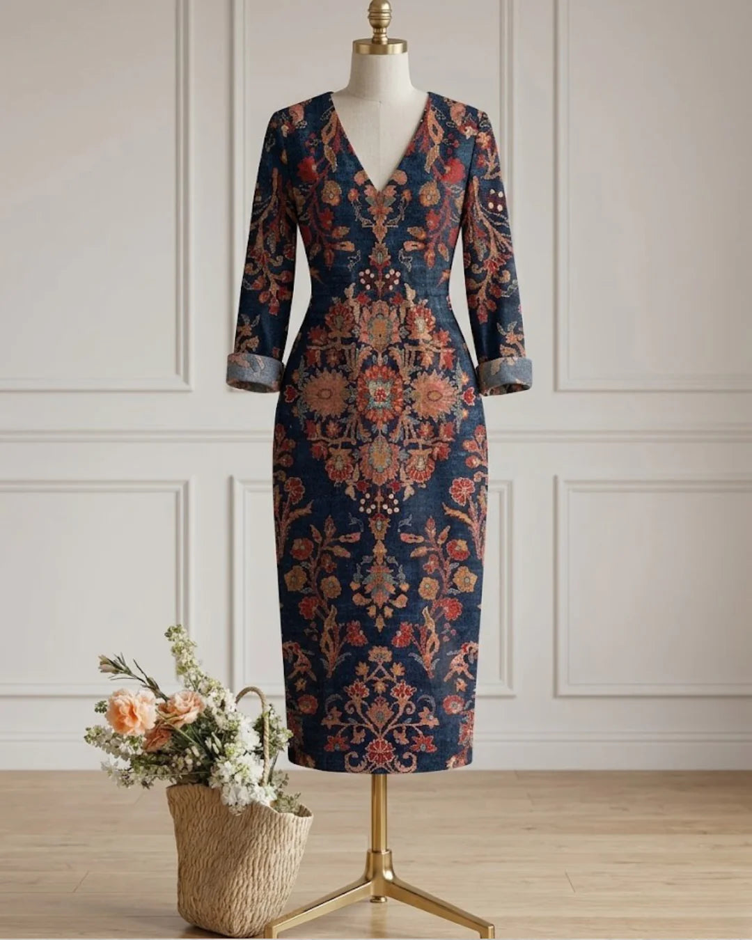Everyday dress with a smooth, flowing drape, long sleeves and a polished neckline.