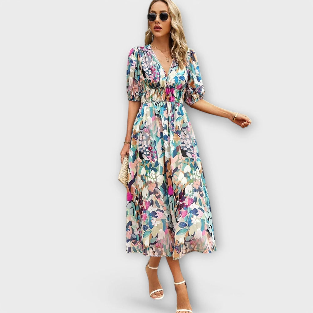Softly tailored midi dress with a flattering, feminine cut.
