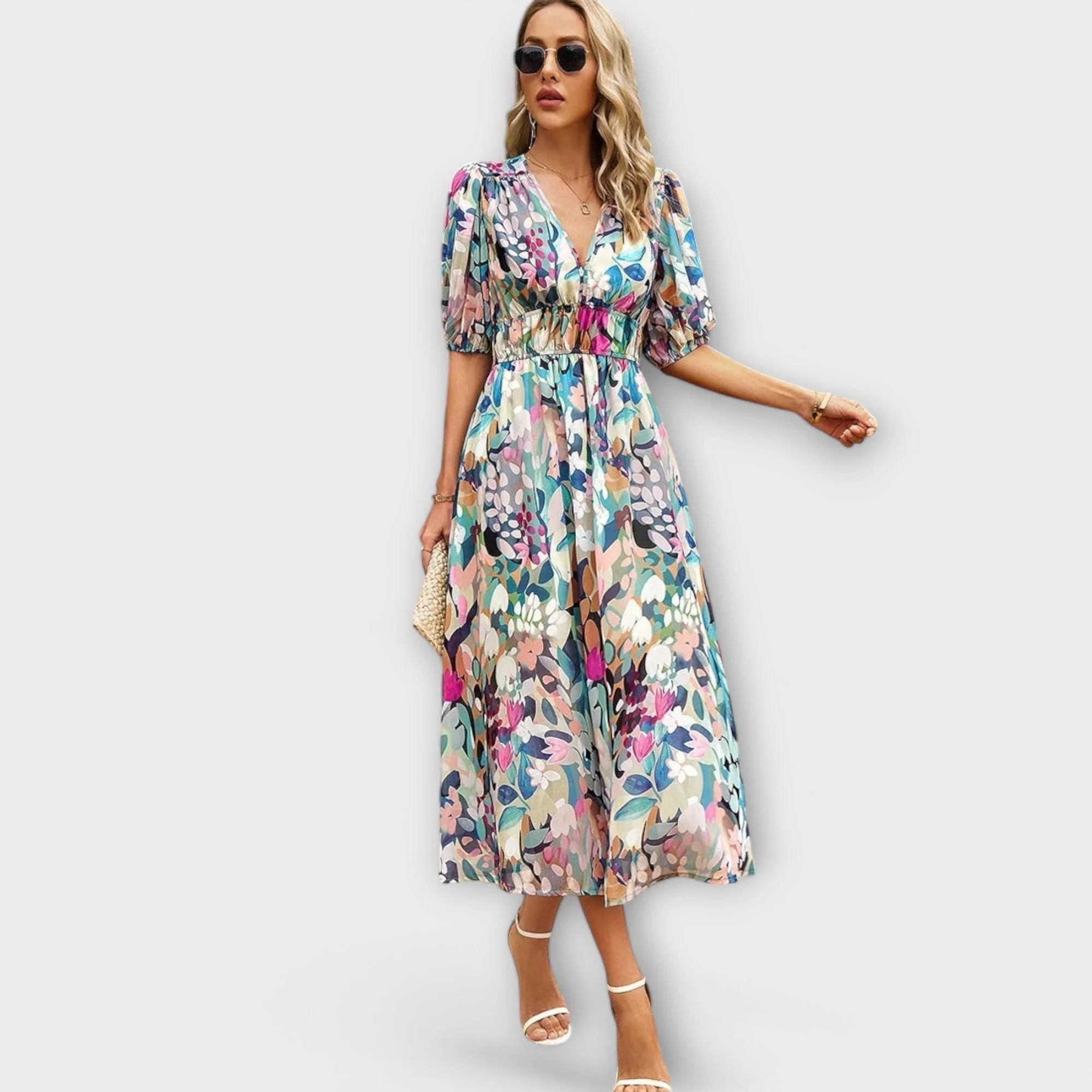 Softly tailored midi dress with a flattering, feminine cut.