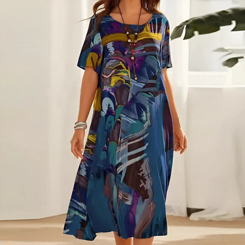 Floral-print dress with a soft, flowing silhouette and airy drape.
