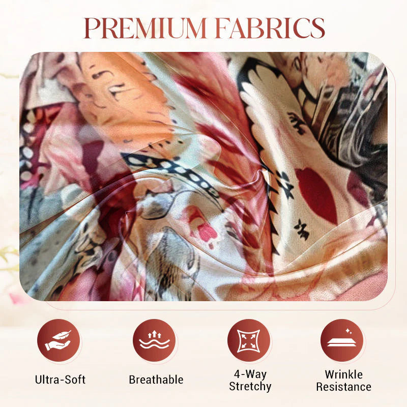 Flowing, long-line dress in a soft, breathable fabric.