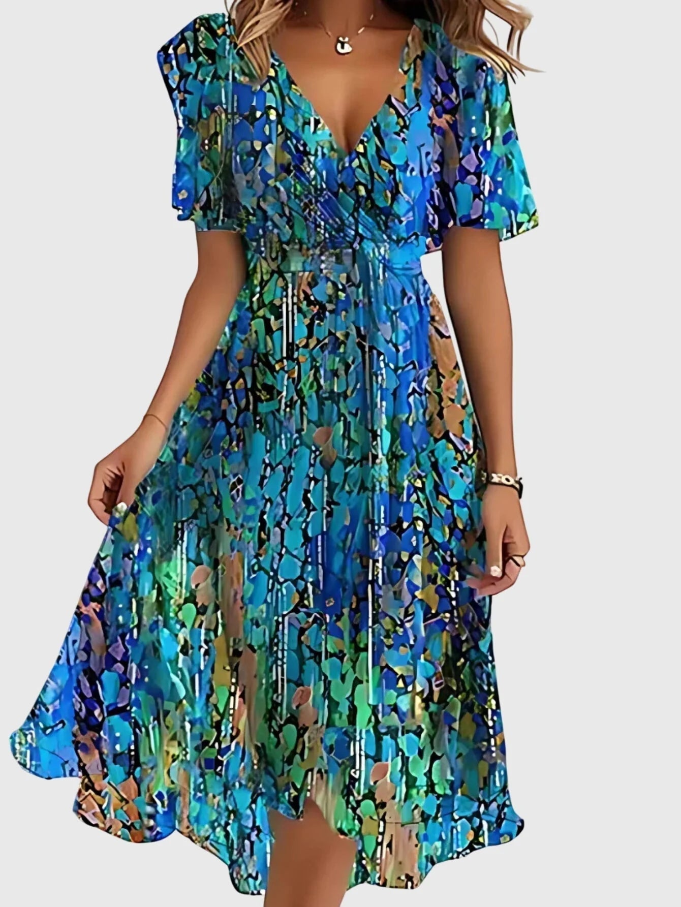Relaxed summer dress with a light, feminine drape.