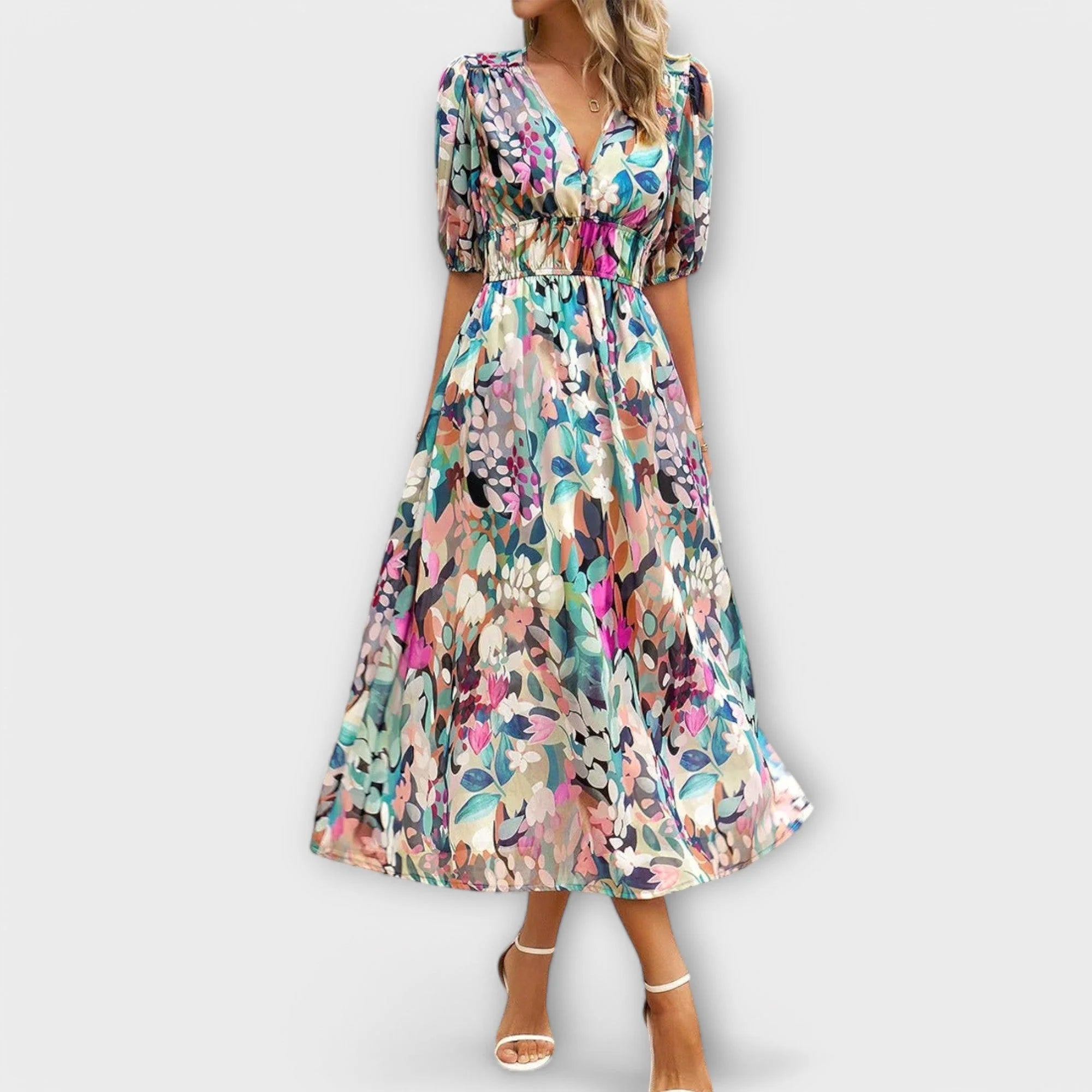 Softly tailored midi dress with a flattering, feminine cut.