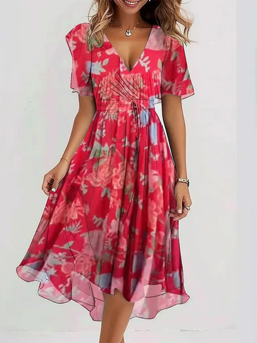 Relaxed summer dress with a light, feminine drape.