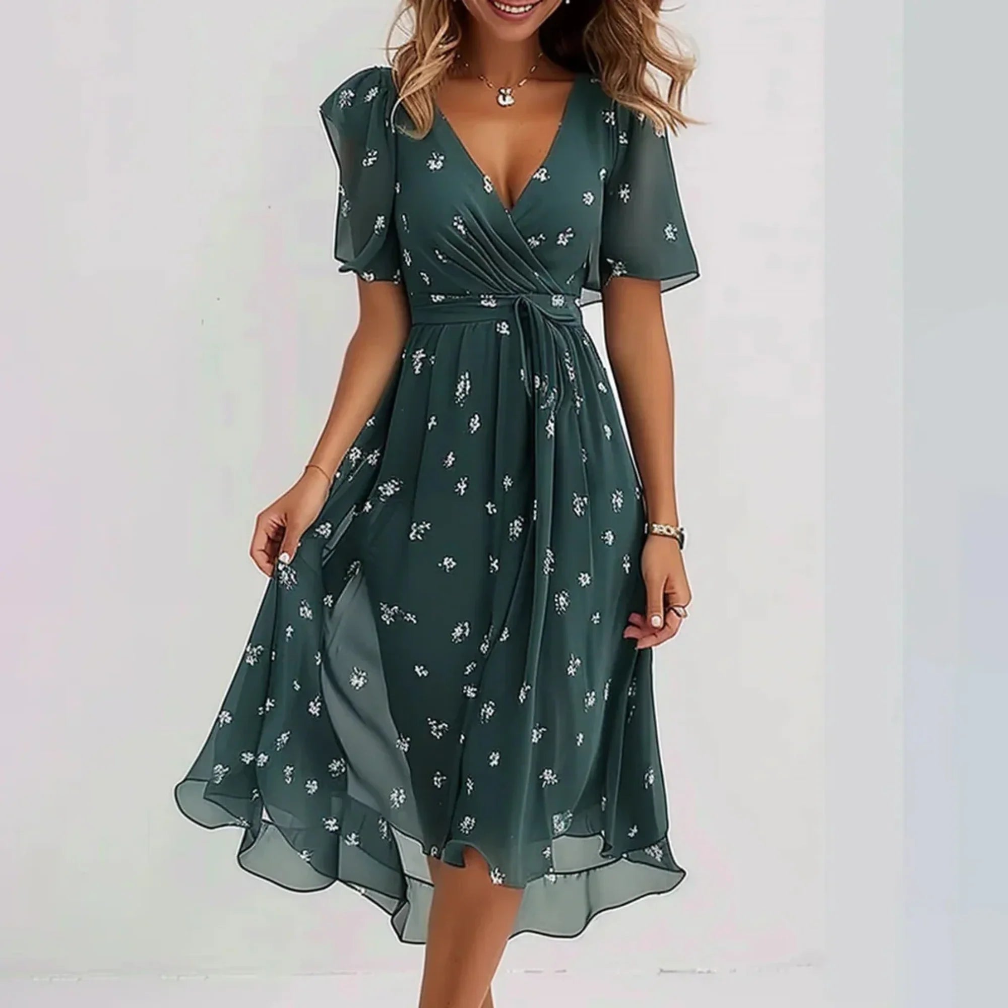 Breathable lightweight summer dress with a soft, flowing silhouette.