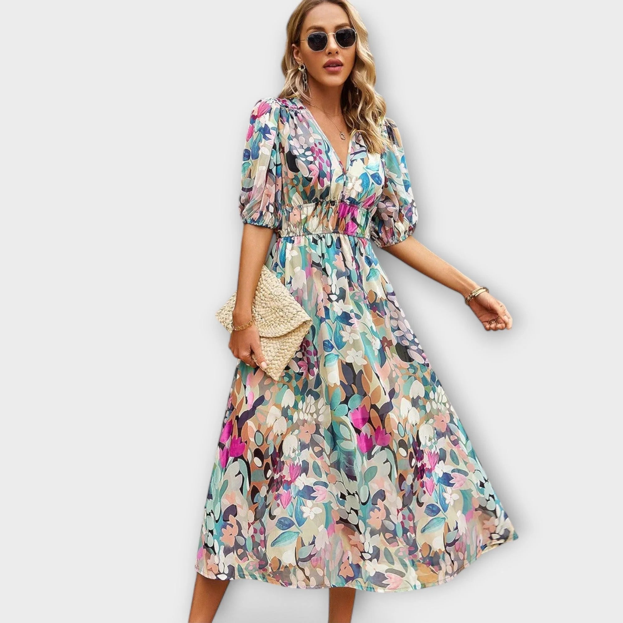 Softly tailored midi dress with a flattering, feminine cut.